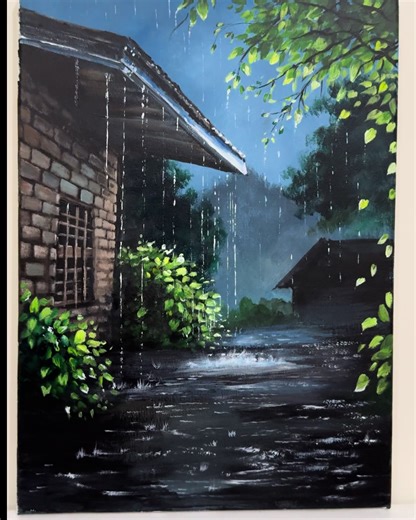 Creating a Peaceful Rainy Evening in Acrylics