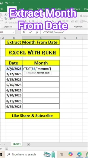How To Extract Month Name from Date in excel / Easy Excel Formula #Shorts #exceltips#exceltricks