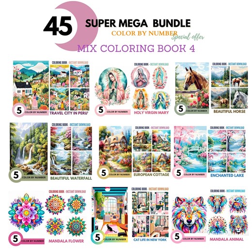 45 Color by Number Bundle, Adult Color by Number for Procreate (digital Download) 1504 - Etsy