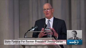 President Gerald Ford's son reads tribute to Jimmy Carter on his behalf
