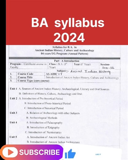 ba 1st year syllabus 2024-25| BA 1st year | ba 1st year ancient Indian history syllabus | syllabus