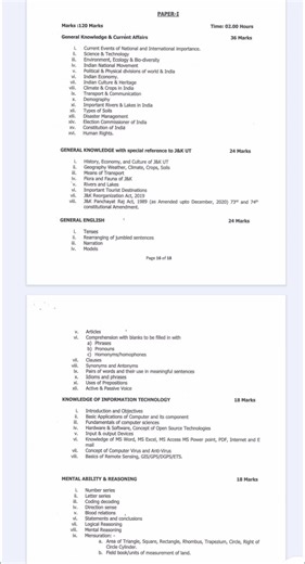 Syllabus for the posts of Naib Tehsildar 2025 #jkssb