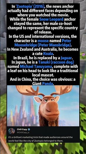 In 'Zootopia' (2016), the news anchor actually had five different faces depending on where you watch