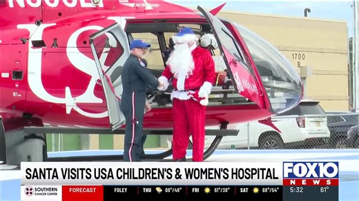 Santa visits USA Health Children’s & Women’s Hospital via helicopter