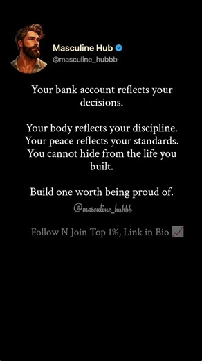 Your life reflects your standards. Build harder. #masculinity #stoicmindset #usa
