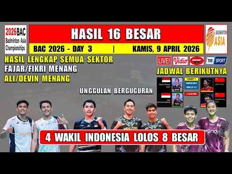4 WAKIL INDONESIA MENANG ~ Hasil 16 Besar Badminton Asia 2026 Hari Ini ~ FAJAR/FIKRI MENANG
