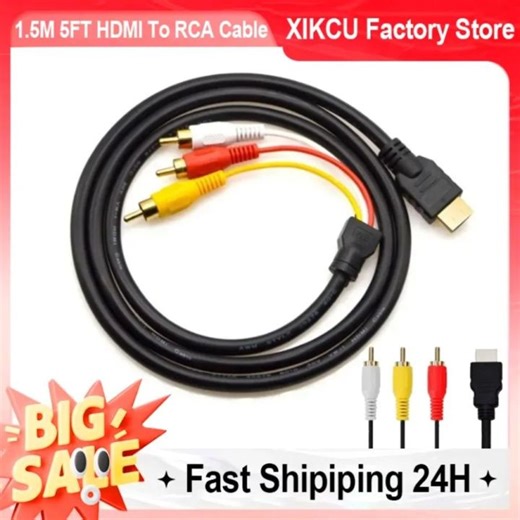 1.5M 5FT HDMI-Compatible Av Male To 3 RCA Conversion TV Set-Box DV DVD Audio Video Cable to 3rca Digital Wire Converter Adapter | Lazada.co.th