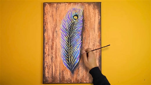 Texture art on canvas using a peacock feather stencil 🦚