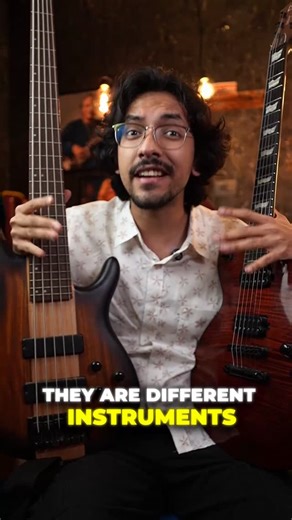 Guitarshala on Instagram: "Bass and guitar are NOT the same 😤 And it’s time we stop mixing them up. Here’s the simple breakdown 👇 🎸 Guitar 6 thin strings Played with a pick Melody + chords 🎸 Bass 4 (or 5) thick strings Played with fingers One octave lower Controls the groove & low end That’s why it’s called BASS 🔊 And yes, legends like Mohini Dey play bass, not guitar. If this cleared your confusion: Share this reel Tag someone who always mixes these up Follow @guitarshala for more music ba