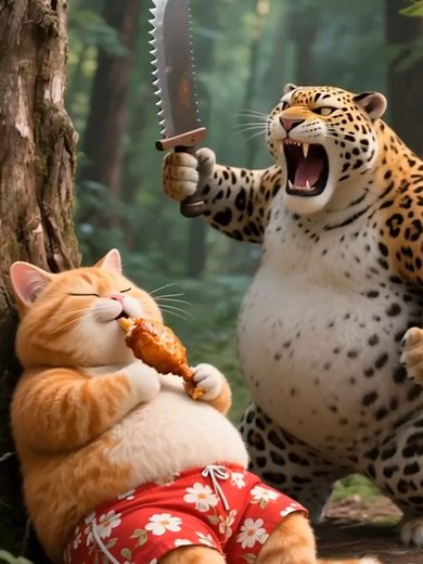 Silly Orange Cat Adventures Against a Cheetah