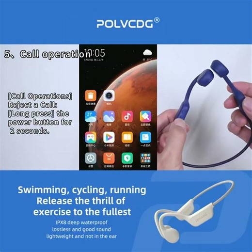 POLVCDG casque à Conduction osseuse X7 IPX8 32GB Bluetooth