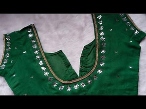 Most beautiful and simple Mirror work Aari Blouse Design using normal needle | Mirror work blouse |