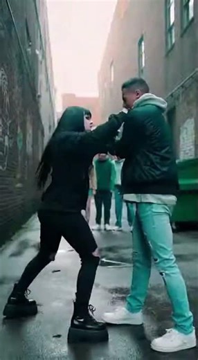 Instant regret! Goth kicks attacker down #Karma #SelfDefense #Badass