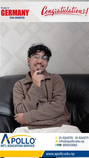 𝐂𝐨𝐧𝐠𝐫𝐚𝐭𝐮𝐥𝐚𝐭𝐢𝐨𝐧𝐬 on Your Visa Approval of GERMANY ! 🎉 We are truly delighted to be a part of your academic journey. This achievement marks not the end, but the beginning of a challenging yet rewarding path ahead. Stay focused, stay prepared, and embrace the journey with confidence. 𝕭𝖊 𝖍𝖊𝖗𝖊🏢, 𝖌𝖊𝖙 𝖙𝖍𝖊𝖗𝖊 🇩🇪 🏢Apollo International Education Service P. Ltd. 📍Shankar Dev Campus Road, Putalisadak, Kathmandu, Nepal ☎️01-5345770 / 5345771 📱9810313063 (Whatsapp) 📧info@ap