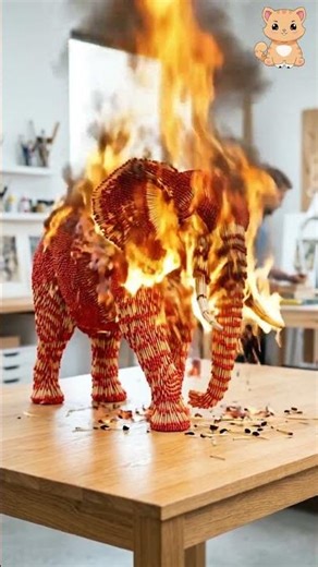 🔥 Watch this incredible matchstick elephant burn in a mesmerizing way! 🐘🔥#MatchstickArt #elephant
