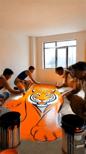 Giant 3D Tiger Floor 😱 Amazing Illusion Room Transformation #epoxyfloor