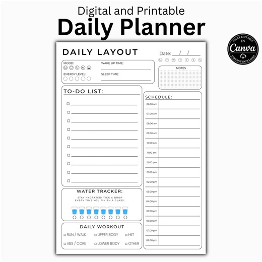 Printable Daily to Do List, Minimal Daily Planner & Task Checklist, Productive Day Routine Sheet, Fillable PDF, Instant Download - Etsy
