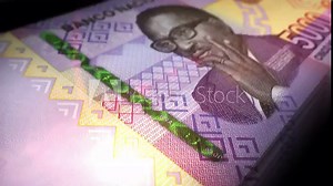 Angolan Kwanza money counting. AOA banknotes with Nikola Tesla portrait. Fast cash note count macro loop. Business and economy loopable and seamless concept. Economy and business in Angola.