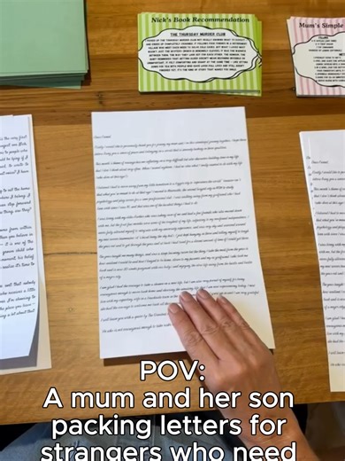 POV: a mother and son packing letters for strangers who might really need them 🤍 Sometimes a letter means more than you think. #comfortpost #lettermail #snailmail #smallbusiness #fyp #emotionalsupport #motherandson