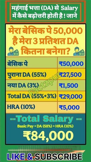 How much will salary increase basic 50,000 if the dearness allowance increases by 3%? #daincrease