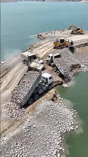 Massive Dump Trucks Reinforcing Riverbank | Heavy Equipment Working Nonstop
