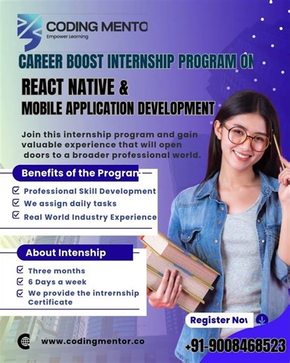 Career-boosting internship in React Native & Mobile App Development going to host by Coding Mentor.