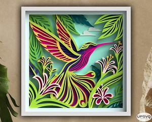 3D Hummingbird Shadow Box SVG | Layered Tropical Bird Cut Files for Cricut, Silhouette & Laser Cut | Summer Decor - Etsy