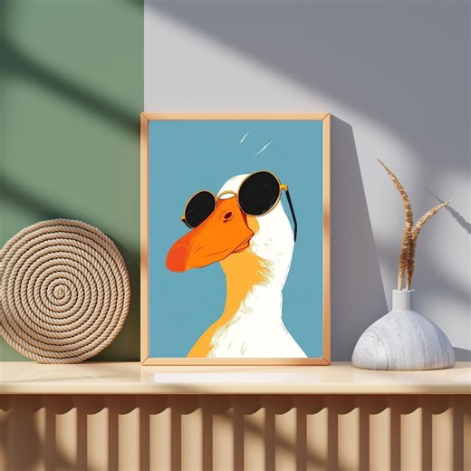 Silly Duck Cool, Abstract Waterfowl Celebration Illustration, Cheese & Vineyard Vibes, Whimsical Kitchen or Cocktail Corner Printable - Etsy