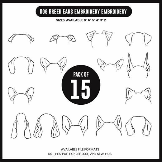 Dog Breed Ears Embroidery Designs: Machine Embroidery (digital File) - Etsy
