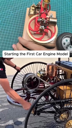 Starting the First Car Engine Model #enginemodel#enginemodel #engine #miniengine#modelengine#mechanicalmodel#benz #firstcar #classiccar #vintagecar #oldtime #automobilehistory | Scale engine world