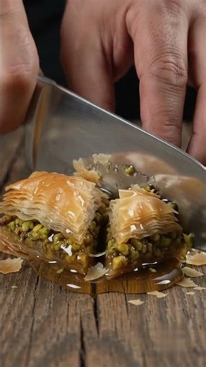 Satisfying ASMR: Slicing Flaky & Syrupy Pistachio Baklava 🍯 #asmr #zyko #satisfying #macro #food