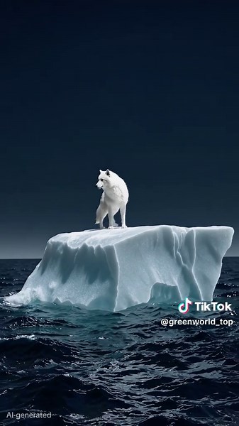 El lobo blanco en el iceberg bajo la luna
