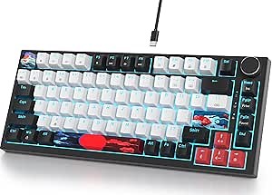 Fogruaden Wired 75% Percent Mechanical Keyboard, Hot Swappable, Red Switch, TKL Mechanical Keyboard, Gasket Mount, RGB Backlit NKRO Compact Gaming Keyboard with Volume Knob(Blackwhite)