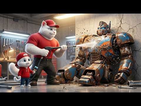 Cat Dad & Little White Cat vs Rusted Truck Leader Mystery: Secret Factory Discovery! 🔥💥