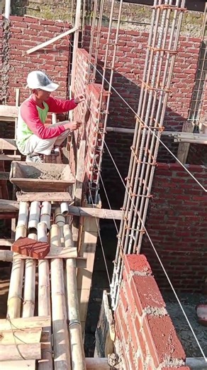 brick wall installation work:installation of straight guide threads.