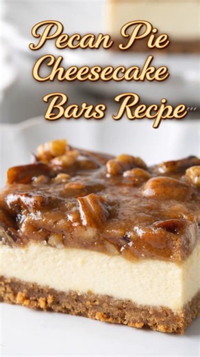 Gooey Pecan Pie Cheesecake Bars Recipe These gooey Pecan Pie Cheesecake Bars are what happens when two family favorites collide. Buttery graham–pecan crust, ultra-creamy cheesecake, and a warm pecan pie topping that settles into every bite. This is the dessert people cut “just a little bigger.” Save this gooey Pecan Pie Cheesecake Bars recipe and tag the person who loves pecan pie more than pumpkin. Yield: 12–15 bakery-style bars Ingredients (U.S. cups, pantry staples): Crust 13 whole graham cra