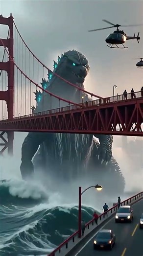 Godzilla Emerges Beneath the Golden Gate Bridge! 🌉🔥