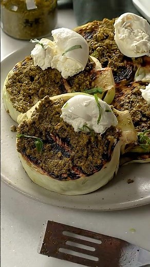 Charred Cabbage Steaks with Pesto & Burrata Recipe!