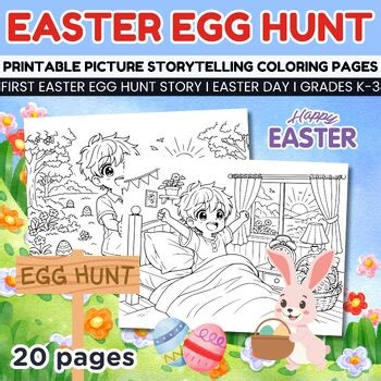 Easter Egg Hunt Coloring Pages, Easter Day Picture Story, Spring art Activity