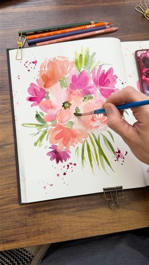 How to paint loose watercolor flowers in pinks and purples