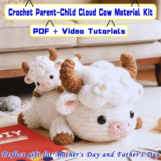 Crochet Cloud Cow Material Kit,parent-child DIY Plushies PDF Pattern,crochet Cow Snuggler Patternmother's Day Gift,diy Farm Stuffed Animals - Etsy