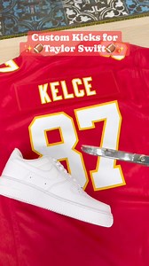 788K views · 18K reactions | I teamed up with Chummys to create these custom Bling-ed Out Jersey sneakers for Taylor Swift✨✨✨✨ We need your help- tag Taylor Swift and Travis Kelce in the comments to see if we can get these to her to rock to a Kansas City Chiefs on CBS Sportsgame朗✨#TaylorSwift #tswift #customkicks #taylorswifttraviskelce #kansascitychiefsfootball #Kelcebrothers #customairforce1 | pineapple_princess_creations | Facebook