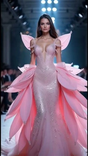 AI Elegant Lady in Pink Couture — Turning to Show the Back Design