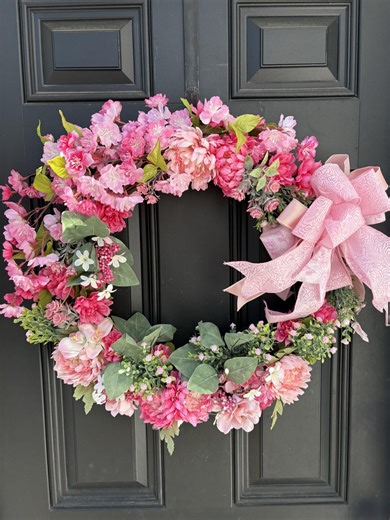 Handmade Spring Wreath With A Varity of Pink Flowers. - Etsy