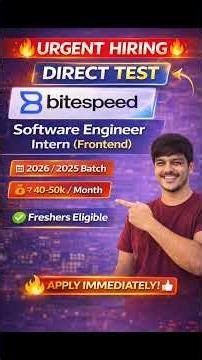 Bitespeed Hiring Software Engineer Intern 🔥 Freshers Eligible | Direct Test | 2025-2026 Batch