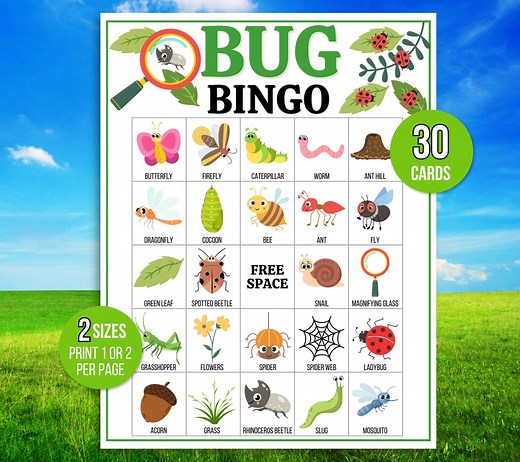 Bug Bingo, 30 Printable Bug Bingo Cards, Insect Bingo, Nature Bingo, Bug Party Game, Camping Bingo, Nature Scavenger Hunt, Nature Game - Etsy
