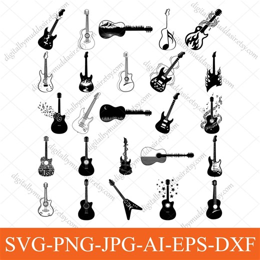 54 Guitar SVG Bundle, Guitar Silhouette SVG PNG, Music Instrument Clipart, Guitar Icons Svg, Electric Guitar,cameo, Coustic Guitar, Band Svg - Etsy Australia