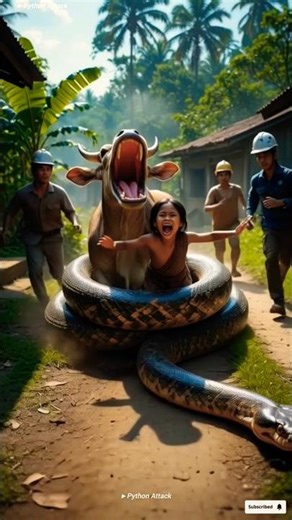 The python wrapped itself around a cow and a girl.