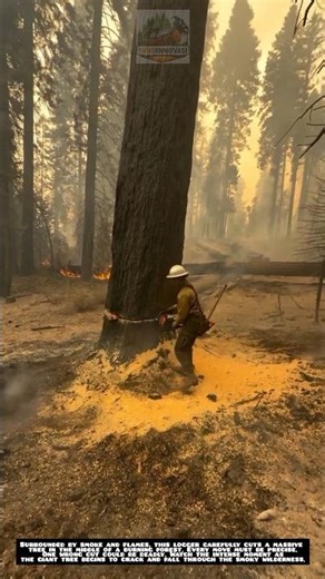 Brave Logger Cuts Giant Tree in Burning Forest 🔥🌲
