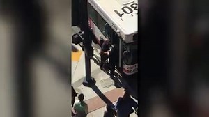 WATCH: MTS BUS BEAT-DOWN - this video was shot today in downtown San Diego, and this time it's a patrol officer on the receiving end. The bus driver had called for backup to deal with an unruly passenger, at a time when security is already a hot button issue for the Metropolitan Transit System. A woman attacked on a trolley claimed in lawsuit filed last month that there isn't enough being done to ensure safe travel. http://bit.ly/1mVGODR Tonight at 5pm, we're asking what more can be done to prot